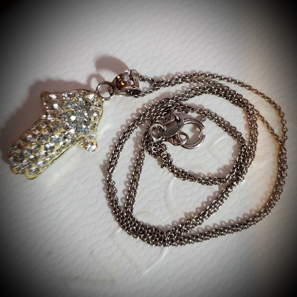 Hamsa necklace, italian sterling silver chain 18"